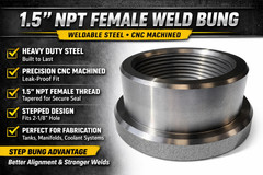 1.5” NPT Steel Stepped Bung, Female Weldable Bung – Steel 1-1/2 inch NPT