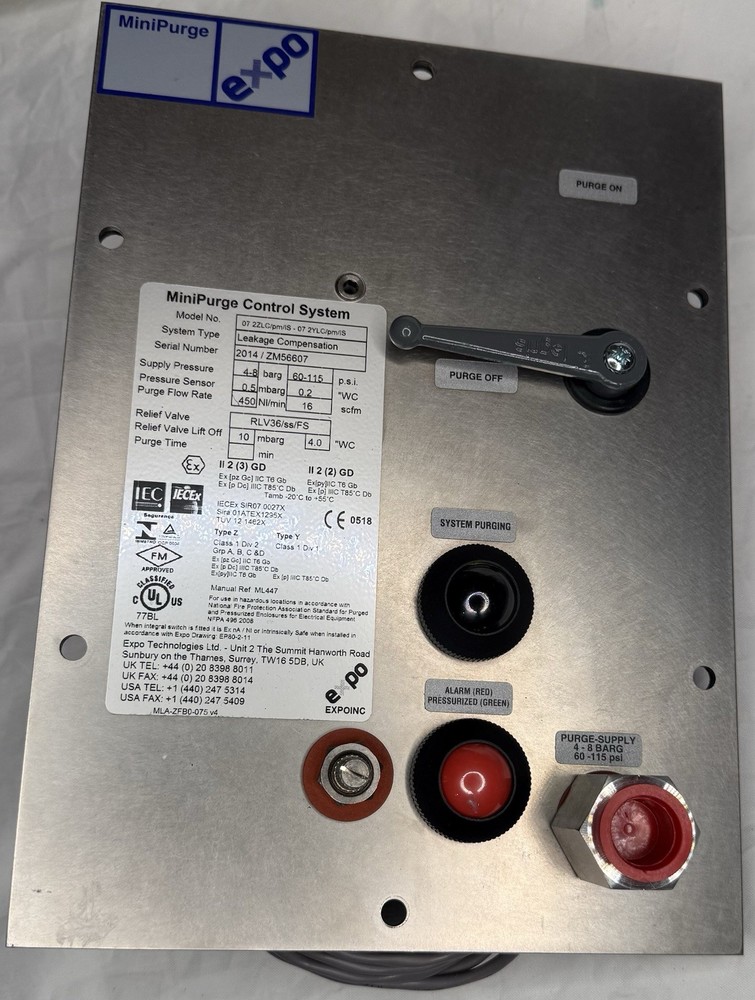 EXPO TECHNOLOGIES MINIPURGE CONTROL SYSTEM 07 2ZLC/PM/IS For Parts Or Repair