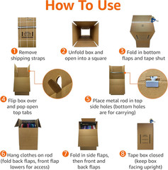 Sturdy Wardrobe Moving Boxes with Hanger Bar for Packing Clothes, Easy to Assemb