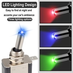 3 PCS LED Lighted Rocker Toggle Switch, 12V SPST 3 Pin 2 Position ON/Off Rock…