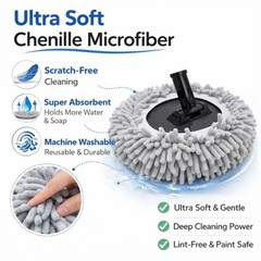 11″ Car Wash Mop Head Chenille Microfiber Replacement Mop Head w/ Base