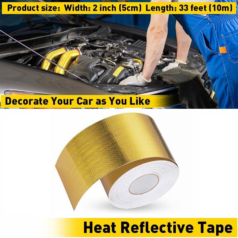 2″ 33Ft Intake Heat Reflective Tape Gold Wrap Self Adhesive High Temperature NEW