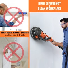 Electric Foldable Drywall Sander 6 Variable Speeds 750W with Vacuum & LED Lights