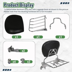 Detachable Sissy Bar Backrest w/Luggage Rack Chrome Heavy Duty Steel 09-24 FLHX