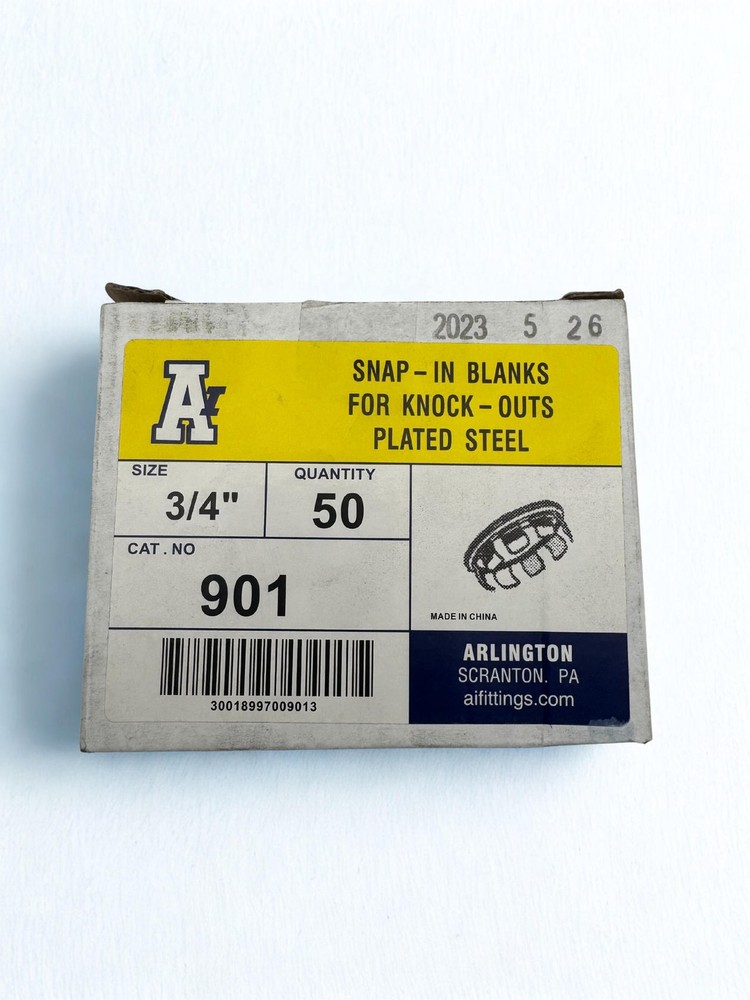 Box of 50 Arlington 901 3/4″ Snap-In Blanks For Knock Outs Plated Steel