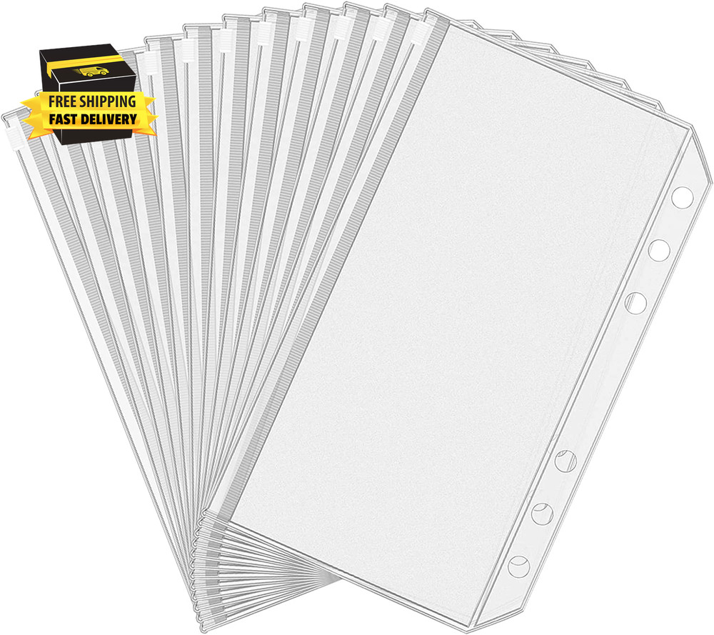 12Pcs A6 Size Binder Pockets 6 Holes Budget Cash Envelopes for Budgeting, Clear