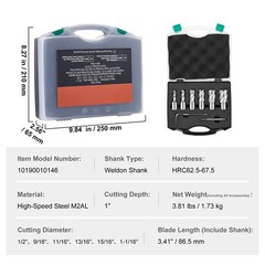 VEVOR Annular Cutter Set HSS Magnetic Drill Bits 6 PCS Weldon Shank 1″ Depth