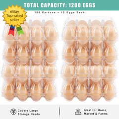 100 Pack Plastic Egg Cartons Clear 12 Grid Storage Boxes for Farm Market Use Pro
