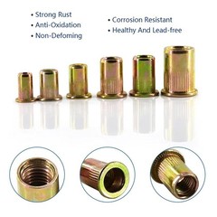 50PCS M12 Rivet Nuts Kit – Carbon Steel Flat Head Nutserts for Automotive, Furni