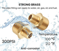 Brass Reducing Hex Nipple, 1/4 Inch NPT Male Pipe X 1/2 Inch NPT Male Pipe, Thre