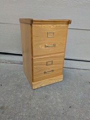 Vintage Industrial Mission Style Oak Wood Filing File Cabinet 2 Drawer Brass E69
