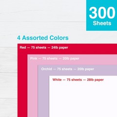 Valentine Paper 8.5″ x 11″ – 300 Sheets – 4 Colors (Red, Pink, White, & Orchi…