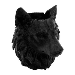 3D Printed Wolf Head Pen Holder, Black Plastic Animal Desk Stationery Organizer