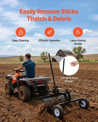 VEVOR 48in Tow Behind Landscape Rake 24 Tines Lawn Dethatcher Height Adjustable
