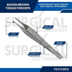3 Pcs Adson Brown Tissue Forceps ENT Surgical Instruments German Grade