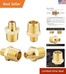 Heavy-Duty 1/2 NPT to 1/4 NPT Solid Brass Nipples – 4 Pack Connectors