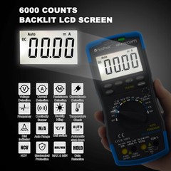 Digital Multimeter TRMS 6000 Counts Auto Range Ammeter AC DC Volt Clamp Meter