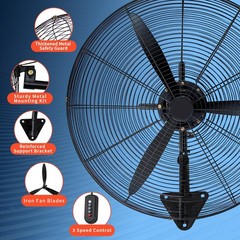 30″ In Wall Mount Oscillating Fan High Velocity 3 Speed Heavy Duty Metal Fan