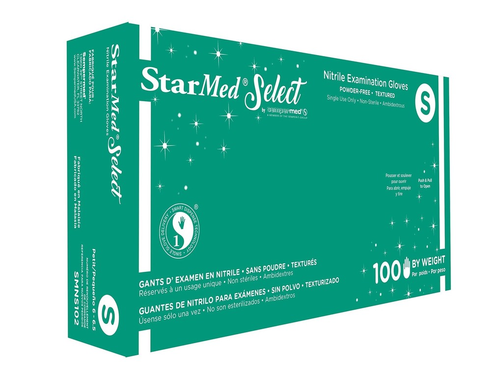 Sempermed StarMed Select Nitrile Examination Gloves, Small, 100 gloves/box