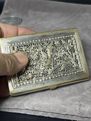 Antique Silver Tone Handcrafted Business Card Holder 2.3/4″ x 3.3/4″