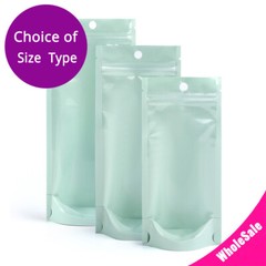 Multi-Sizes Clear Front Green Back Glossy Foil Stand up Zip Lock Bag w/Hang Hole