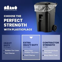 Plasticplace 95-96 Gallon Garbage Can Liners 2 Mil Clear Heavy Duty Trash Bags