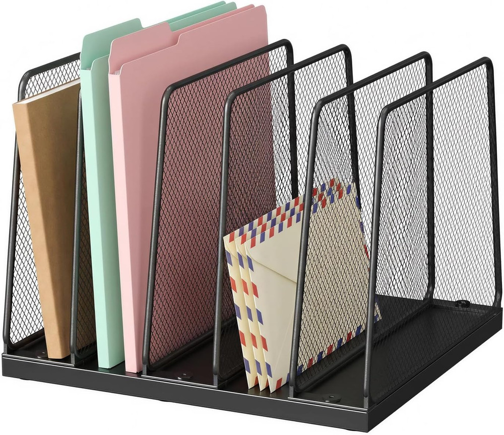 Desk File Organizer, 5-Section Upright File Sorter, Vertical File
