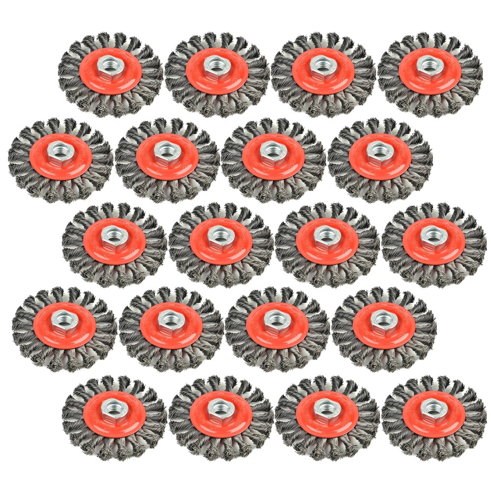 60 pack 4 Inch Twist Knotted Wire Wheel Brush, 5/8 Inch-11 Threaded Arbor Brush