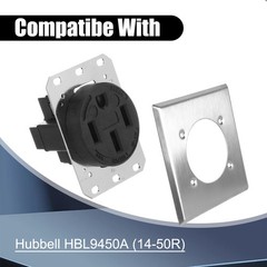 2 Gang Single Hole Outlet Cover Wall Plate +4 Screws for Hubbell 14-50R HBL9450A