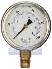 LIQUID FILLED PRESSURE GAUGE 0-100 PSI, 2.5″ FACE, 1/4″ NPT LOWER MOUNT WOG