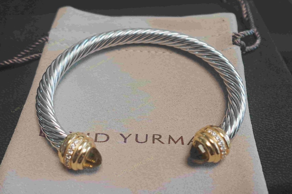 New.DavldYurman.Classic 6mm.Cable.Brown crystal Bracelet with Silver Dome Bangle