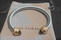 New.DavldYurman.Classic 6mm.Cable.Brown crystal Bracelet with Silver Dome Bangle
