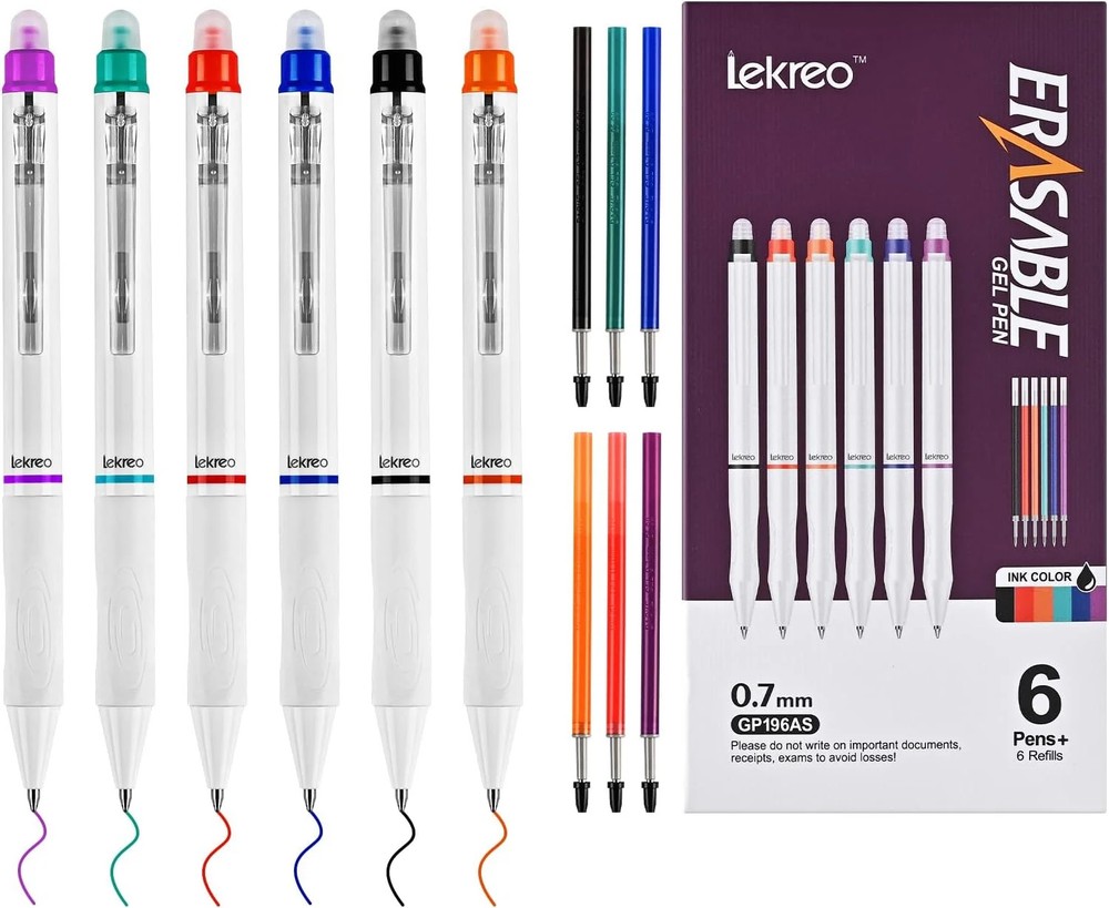 Erasable Gel Pens, 6 Colors Retractable 0.7mm Fine Point Erasable Pens Clicker +
