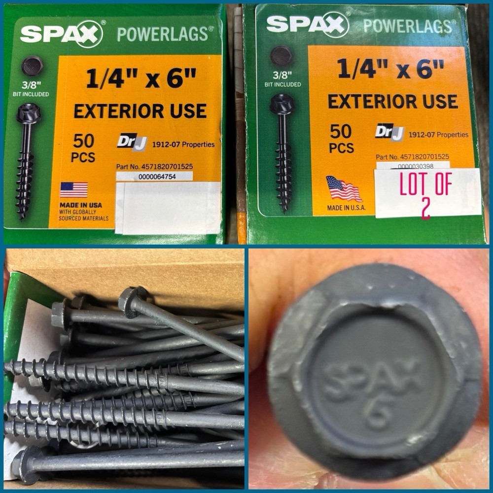 Lot of 2 Boxes SPAX 1/4 x 6″ Hex Black (High Corrosion Resist) Total of 100
