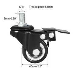 4Pcs 1.5 Inch Swivel Caster Wheels PU Threaded Stem with Brake 110lb Capacity