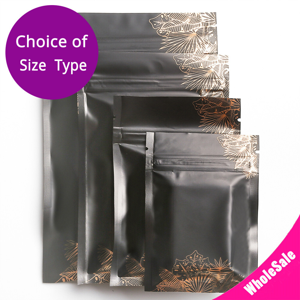 Multi-size Matte Black Foil Mylar Flat Zip Lock Pouch Bag w/ Printing&Tear Notch
