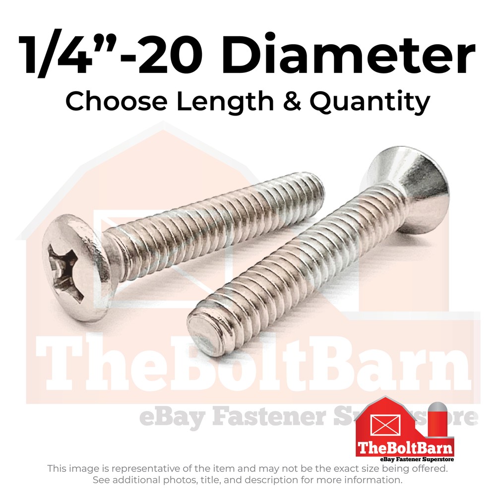 1/4″-20 18-8 Stainless Steel Phillips Oval Head Machine Screws (Pick Length&Qty)