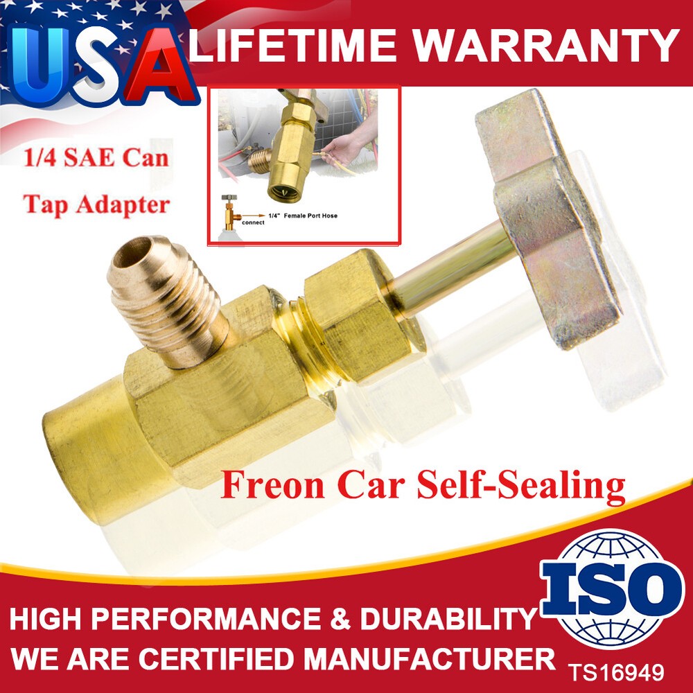 Self-Sealing A/C Can Tap Dispenser Valve Recharge Tank Adapter 1/4SAE hose Self
