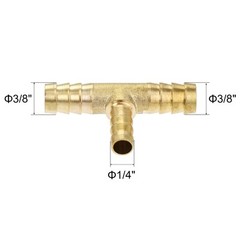 2 x Reducing Barb Hose Fitting Tee T Shape Pipe Connector Brass 3/8″x3/8″x1/4″