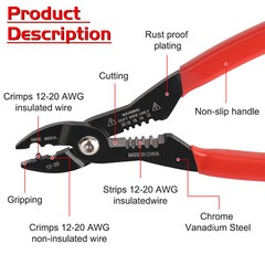 4 in 1 Wire Service Pliers Crimper Stripper Cutter Gripping for 12-20AWG Cable