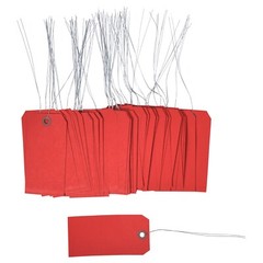 100 pcs of 4 3/4″ x 2 3/8″ Size 5 Red Cardstock Hang Tag Tags with Wire 13 Pt