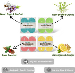 Spring & Summer Scented Tealight Candles 16 Pack, Natural Soy & Bee Wax Blend, E
