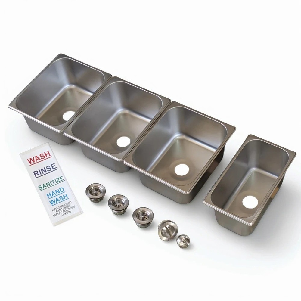 4-Compartment Drop-in Concession Sink Kit w Strainers & Stickers (Large)