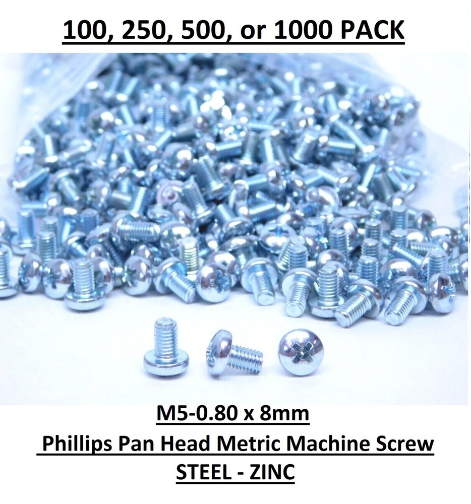 M5-0.80 x 8MM Phillips Pan Head Steel Metric Screw Bolt Grade 7985A Zinc Bulk HR