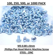 M5-0.80 x 8MM Phillips Pan Head Steel Metric Screw Bolt Grade 7985A Zinc Bulk HR