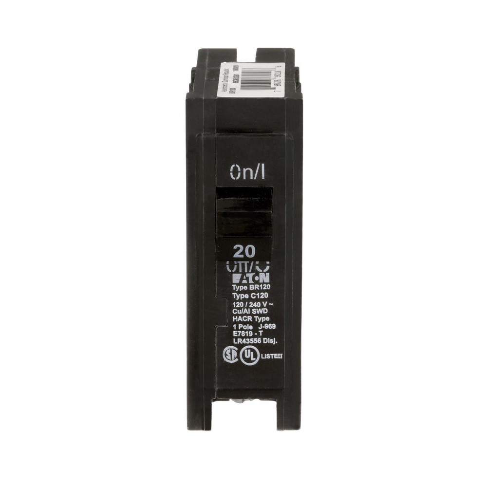 Eaton BR120 20A 1-Pole Plug-On Type BR Circuit Breaker 3 L x 3 H x 1 W in.