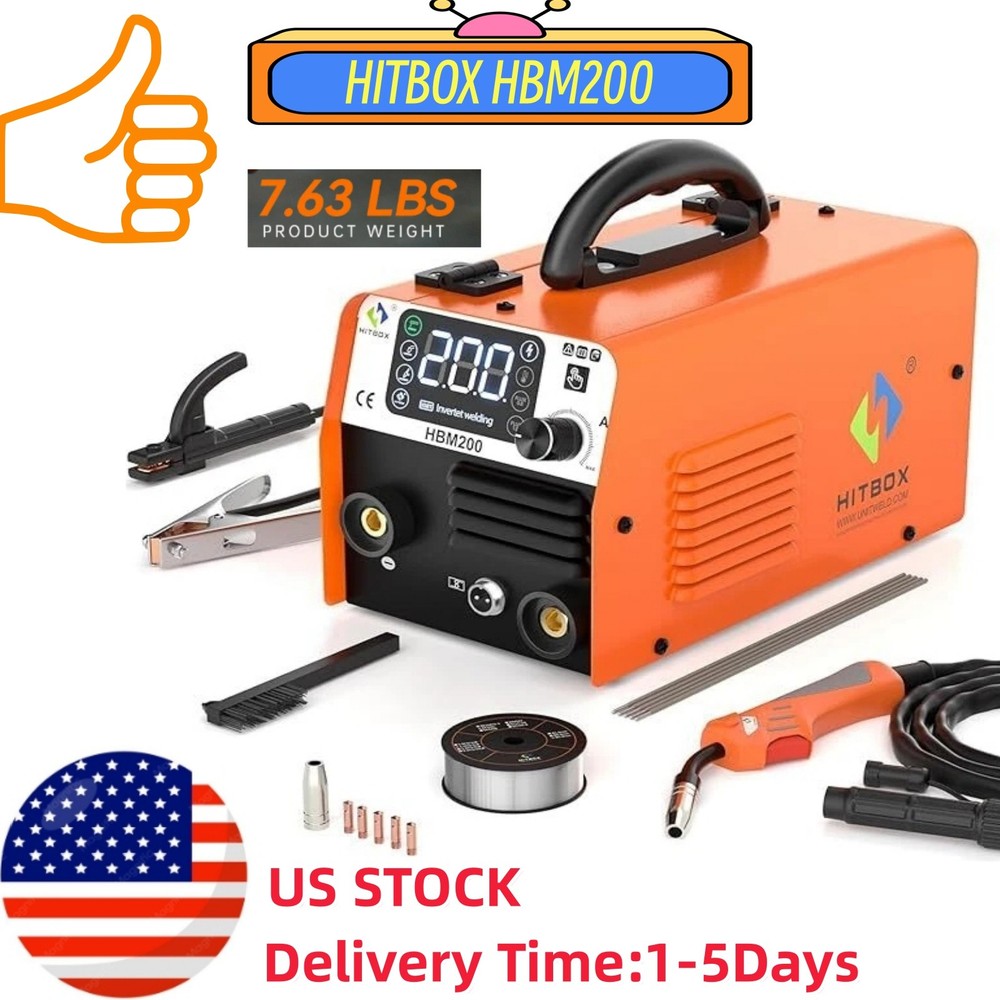 HITBOX HBM200 UNT 3IN1 Dual Voltage Welder 110V 220V MIG MMA TIG Digital Orange