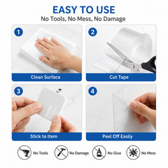 Nano Double Sided Tape Clear Strong Adhesive Removable 39in x 0.87in