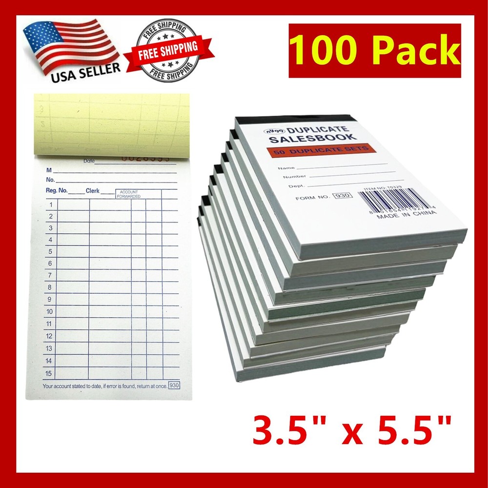 100 Pack – Sales Book Order Receipt Invoice Carbonless Copy 50 Sets 3.5″ X 5.5″