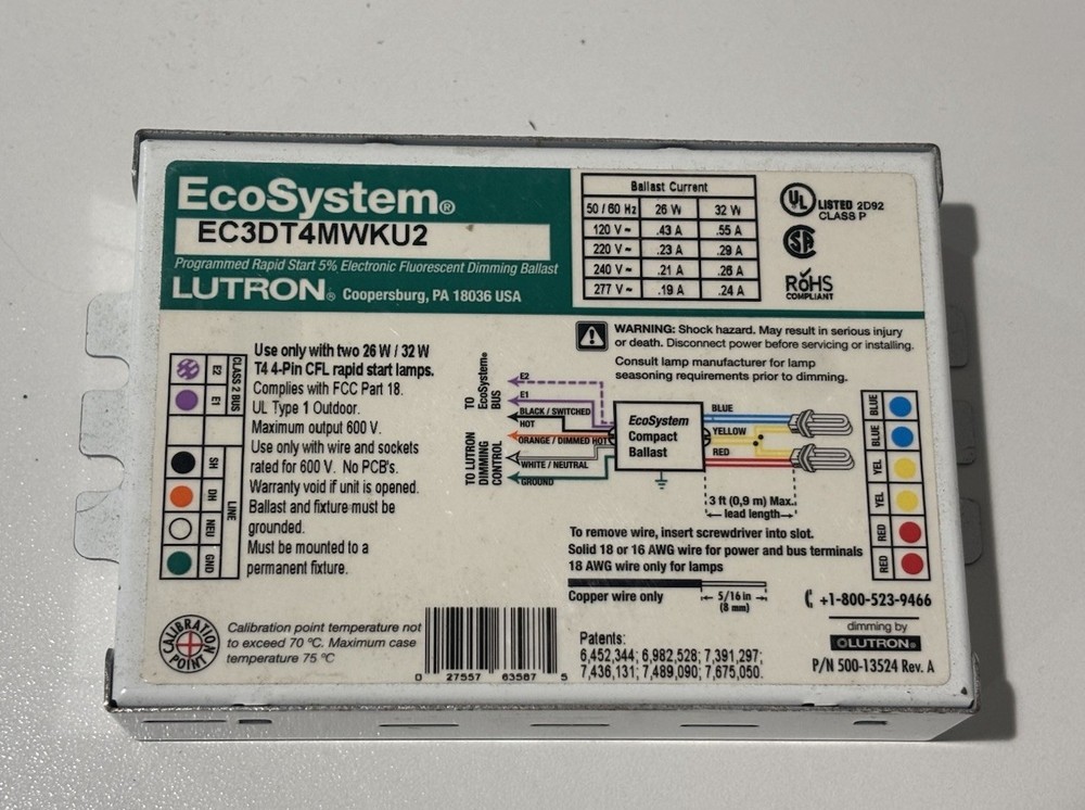 NEW LUTRON ECO SYSTEM BALLAST EC3DT4MWKU2S 120-277V